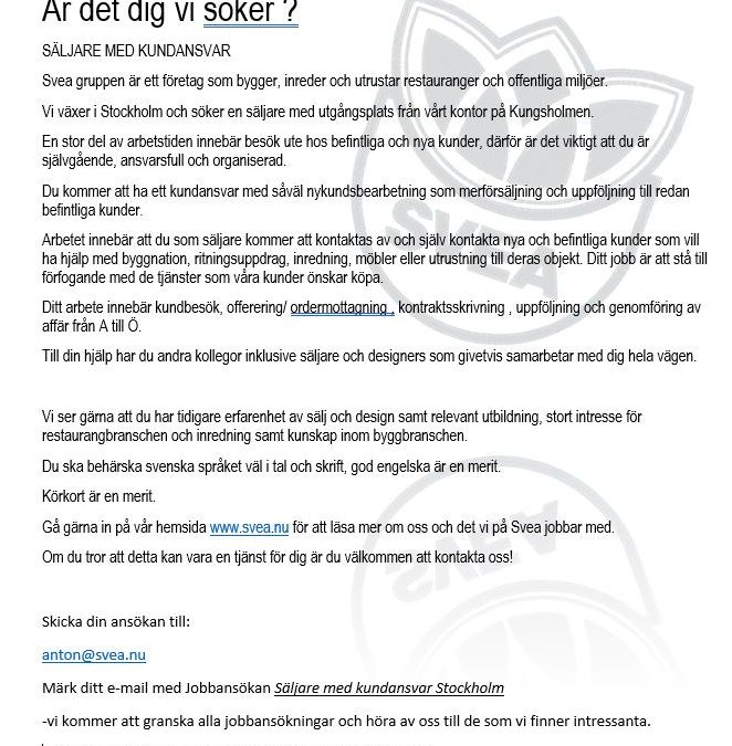 Vi söker Säljare!